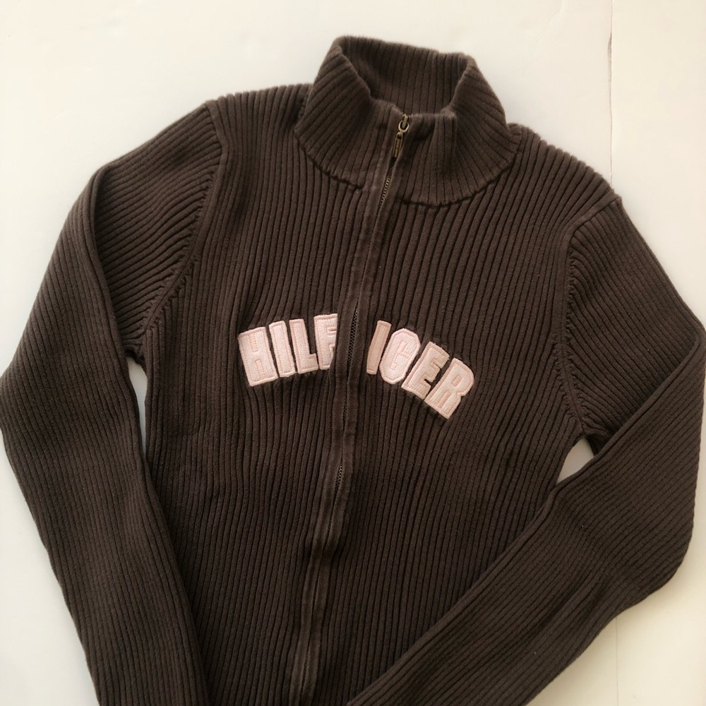 tommy ribbed double zip sweater